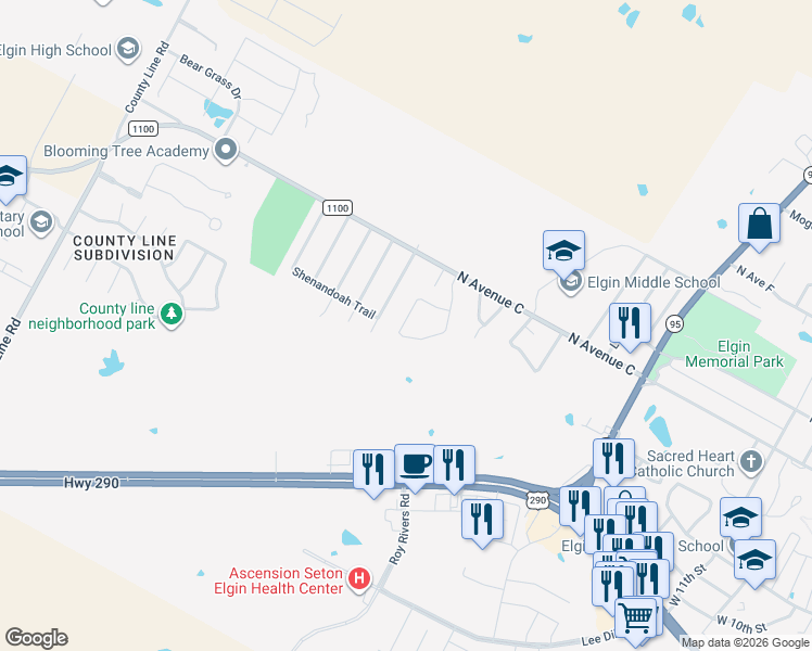 map of restaurants, bars, coffee shops, grocery stores, and more near 323 Gettysburg Loop in Elgin