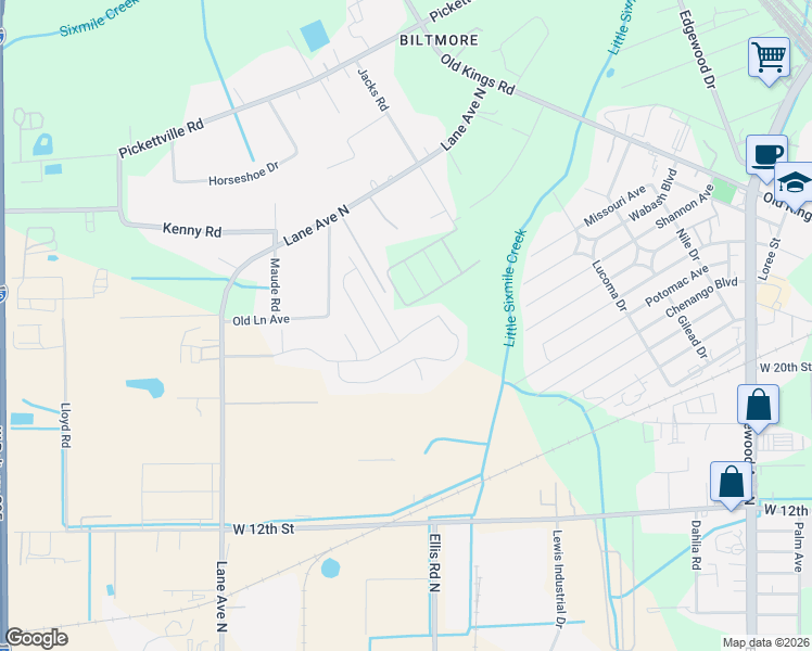 map of restaurants, bars, coffee shops, grocery stores, and more near 2506 King Louis Drive in Jacksonville