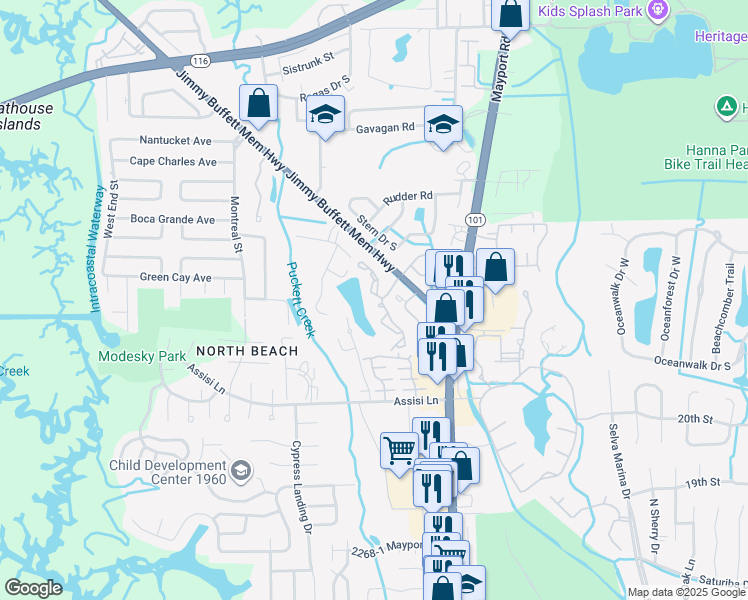 map of restaurants, bars, coffee shops, grocery stores, and more near 2610 Florida A1A in Jacksonville