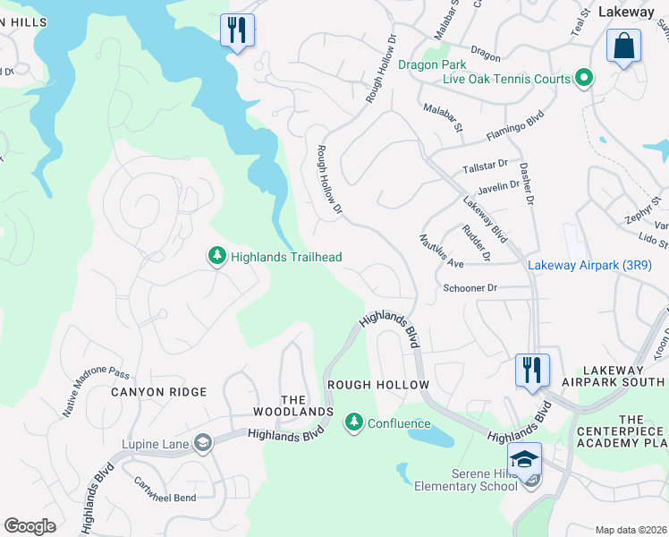 map of restaurants, bars, coffee shops, grocery stores, and more near 409 Rocky Coast Drive in Austin