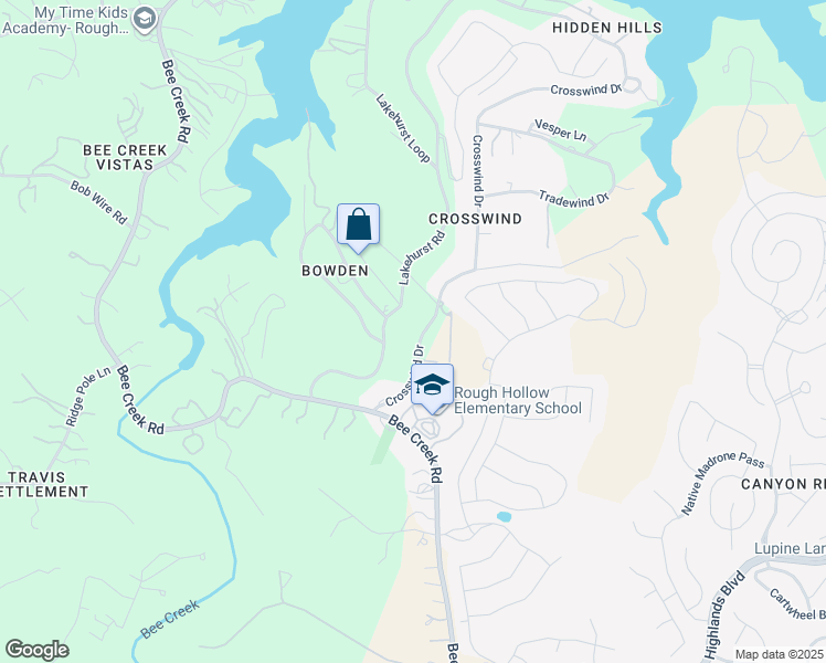 map of restaurants, bars, coffee shops, grocery stores, and more near 3606 Crosswind Drive in Spicewood