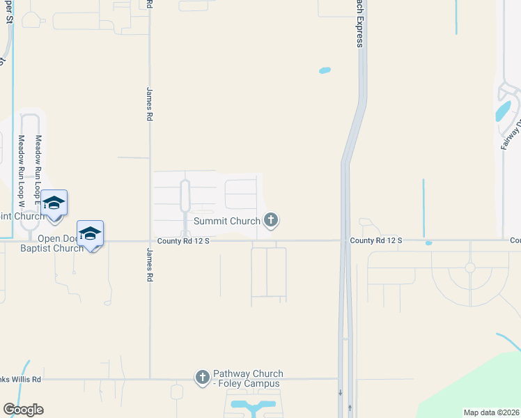 map of restaurants, bars, coffee shops, grocery stores, and more near 3864 Emerille Drive in Foley