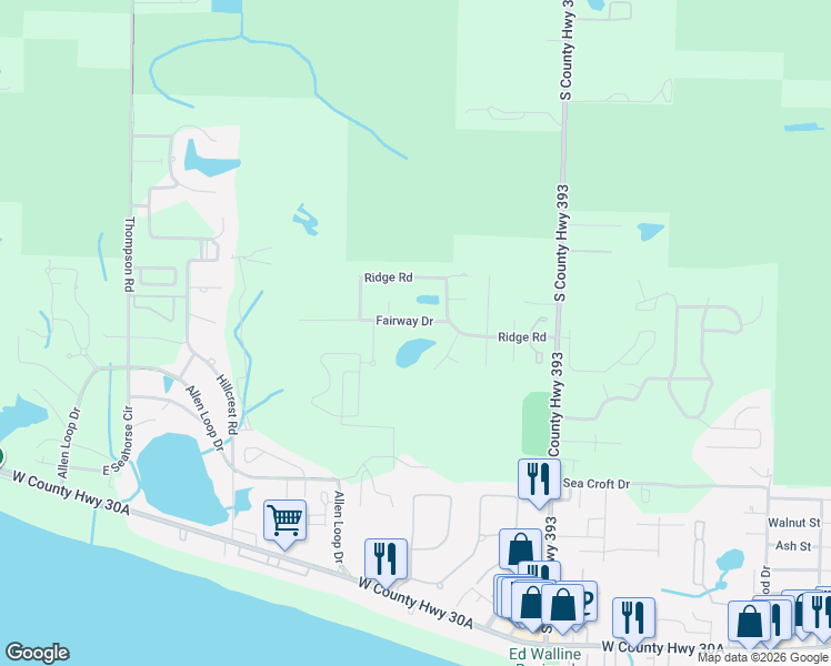 map of restaurants, bars, coffee shops, grocery stores, and more near 83 Fairway Drive in Santa Rosa Beach