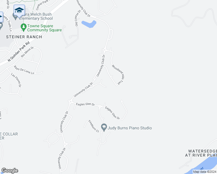 map of restaurants, bars, coffee shops, grocery stores, and more near 11600 Hunters Green Trail in Austin