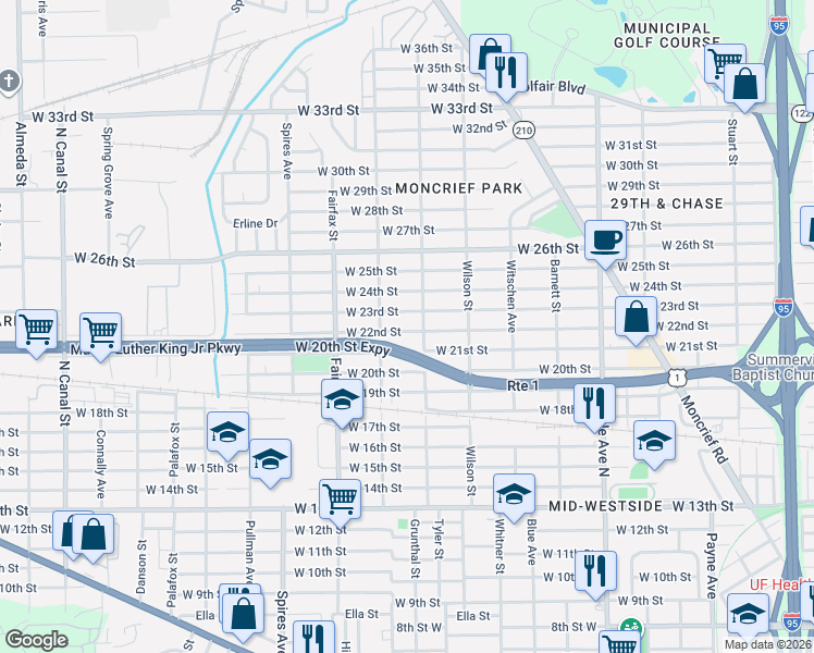 map of restaurants, bars, coffee shops, grocery stores, and more near 1648 West 22nd Street in Jacksonville