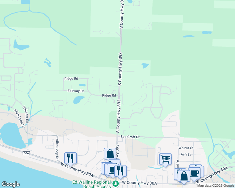 map of restaurants, bars, coffee shops, grocery stores, and more near 14 Ridge Road in Santa Rosa Beach