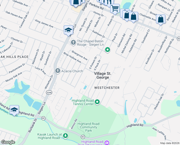 map of restaurants, bars, coffee shops, grocery stores, and more near 13489 North Amiss Road in Baton Rouge