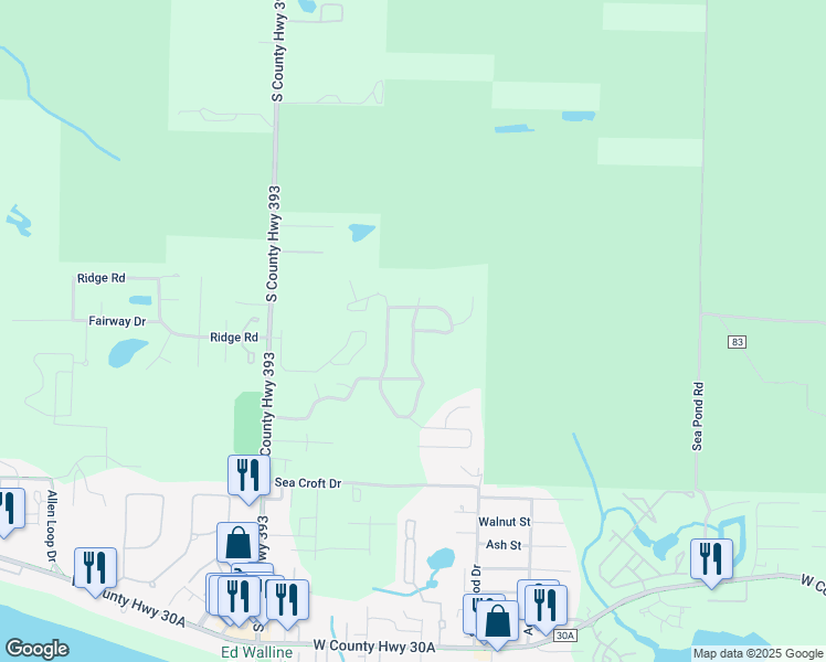 map of restaurants, bars, coffee shops, grocery stores, and more near Plantation Circle in Walton County