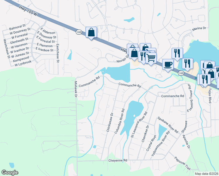 map of restaurants, bars, coffee shops, grocery stores, and more near 518 Dogwood Trail in Montgomery
