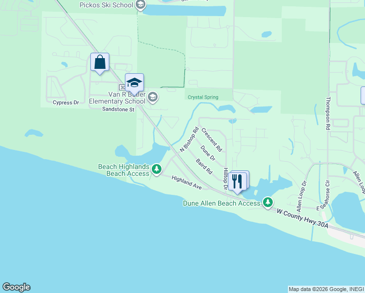 map of restaurants, bars, coffee shops, grocery stores, and more near 6346 County Road 30A in Santa Rosa Beach