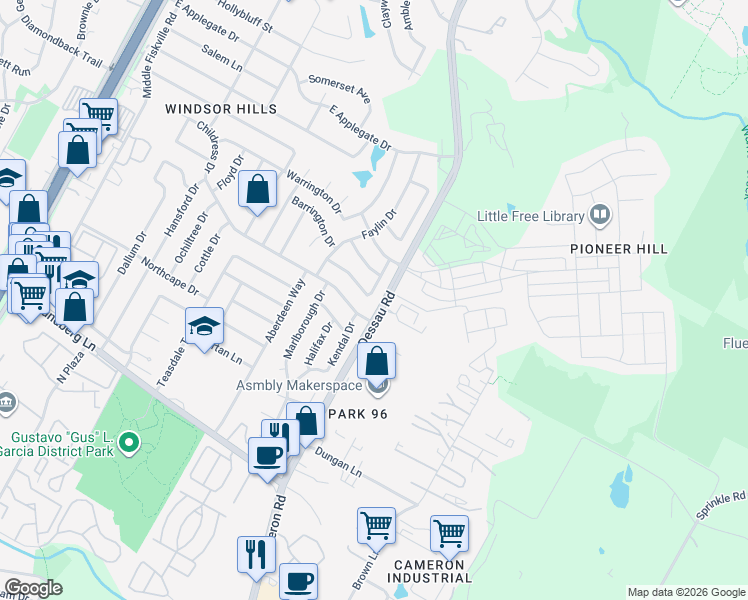 map of restaurants, bars, coffee shops, grocery stores, and more near 9819 Childress Drive in Austin