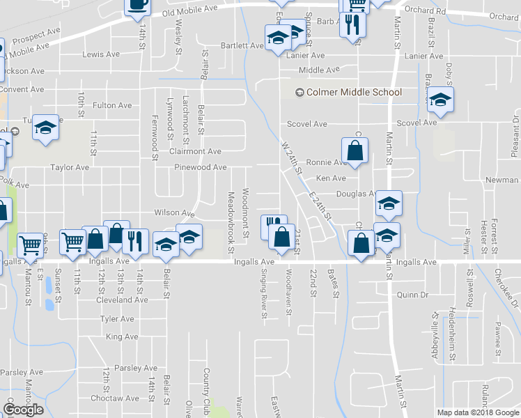 map of restaurants, bars, coffee shops, grocery stores, and more near 2907 Blanchard Avenue in Pascagoula