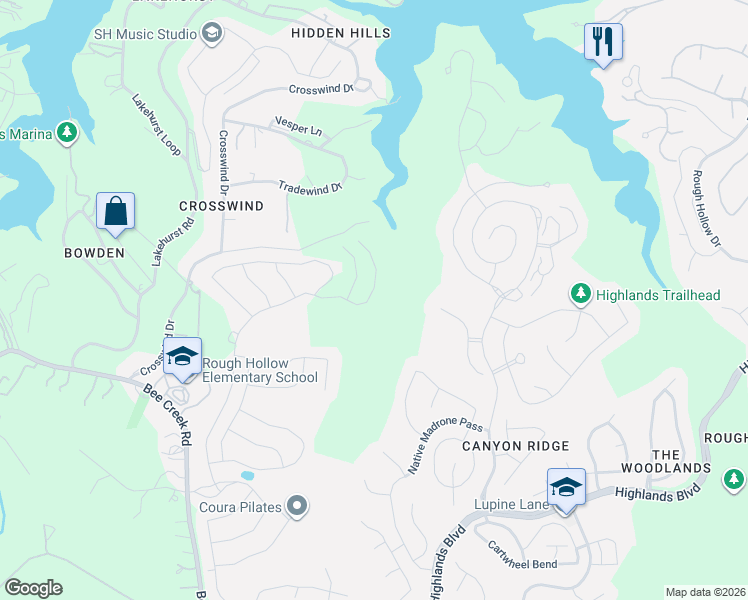 map of restaurants, bars, coffee shops, grocery stores, and more near 961 Tomichi Trail in Austin