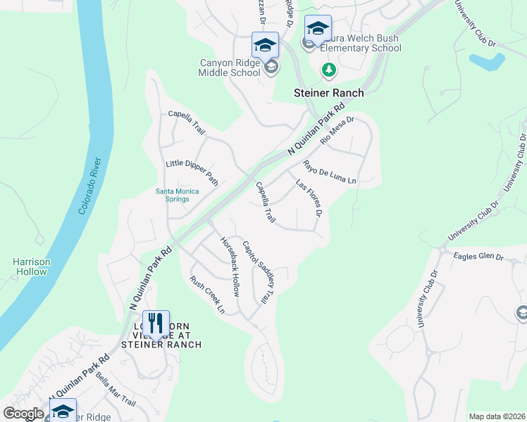 map of restaurants, bars, coffee shops, grocery stores, and more near 1821 Val Verde Drive in Austin