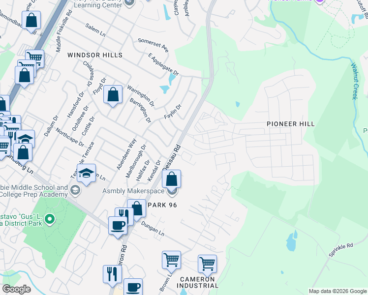 map of restaurants, bars, coffee shops, grocery stores, and more near 9807 Dessau Road in Austin