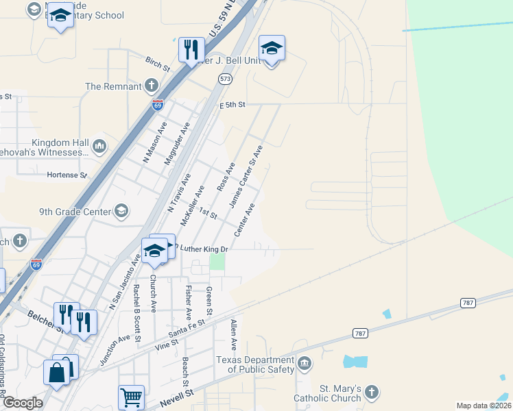 map of restaurants, bars, coffee shops, grocery stores, and more near 1299 Martin Luther King Drive in Cleveland
