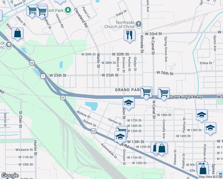 map of restaurants, bars, coffee shops, grocery stores, and more near 3132 Henrietta Street in Jacksonville
