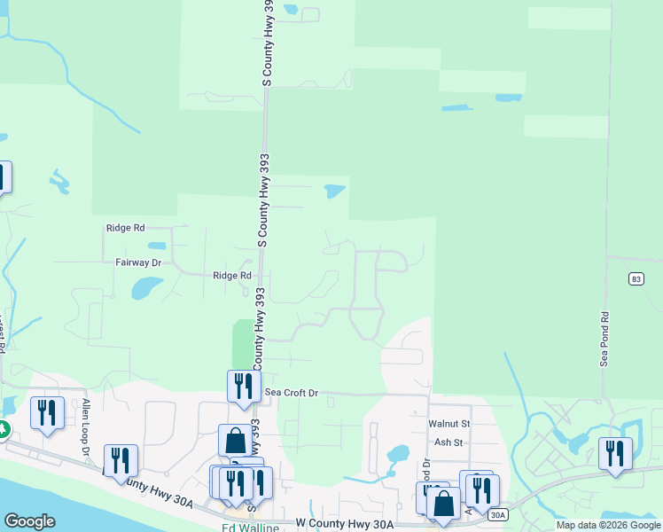 map of restaurants, bars, coffee shops, grocery stores, and more near 53 Cypress Breeze Boulevard North in Santa Rosa Beach
