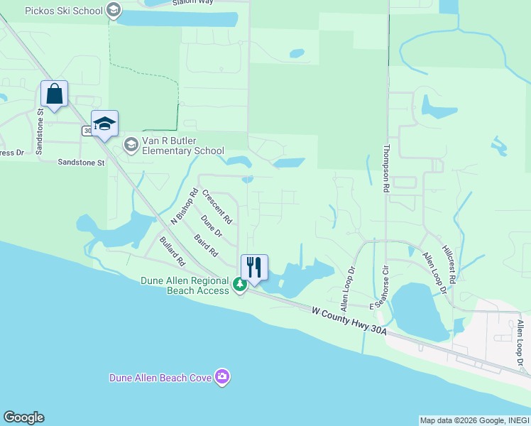 map of restaurants, bars, coffee shops, grocery stores, and more near 427 Dolphin Drive in Santa Rosa Beach