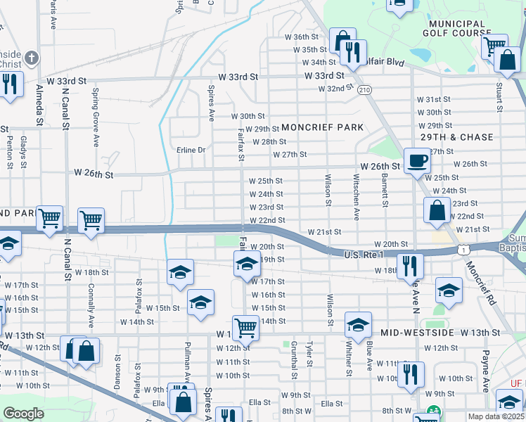 map of restaurants, bars, coffee shops, grocery stores, and more near 1728 West 24th Street in Jacksonville