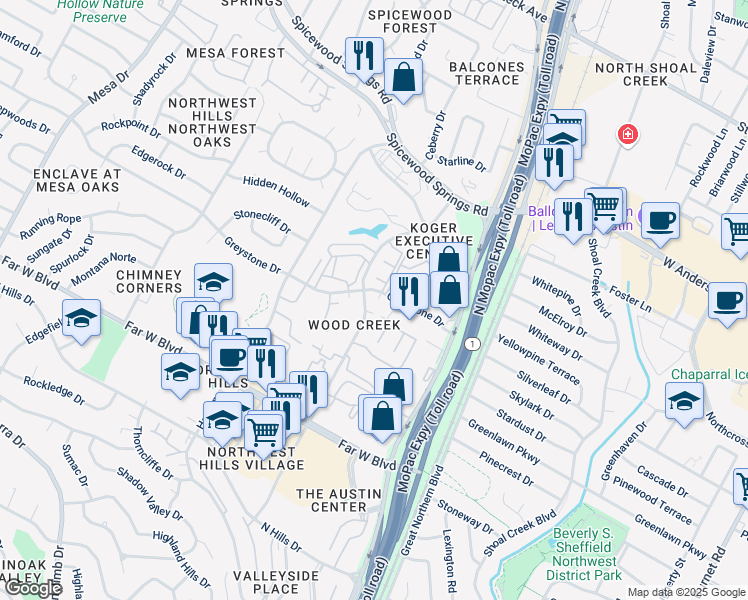 map of restaurants, bars, coffee shops, grocery stores, and more near in Austin