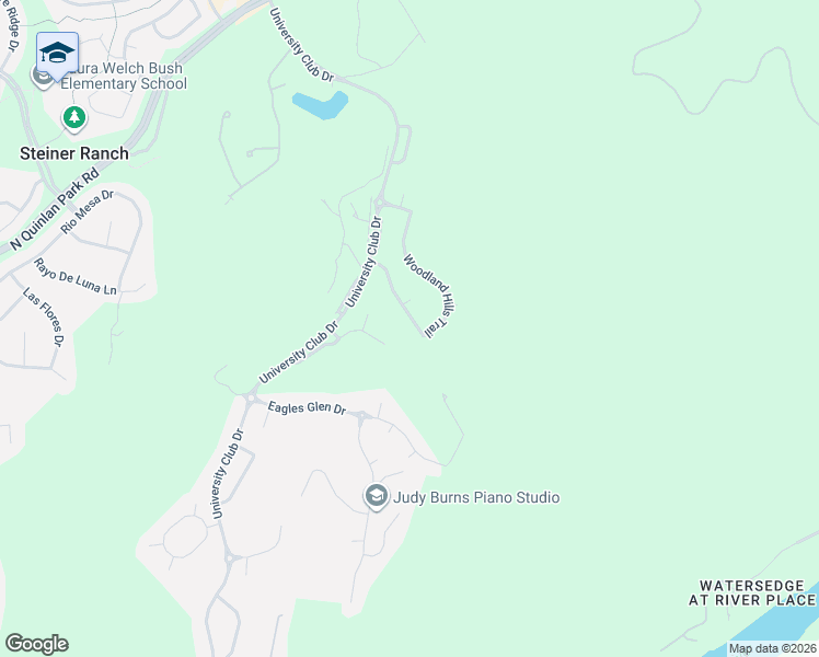 map of restaurants, bars, coffee shops, grocery stores, and more near 11316 Woodland Hills Trail in Austin