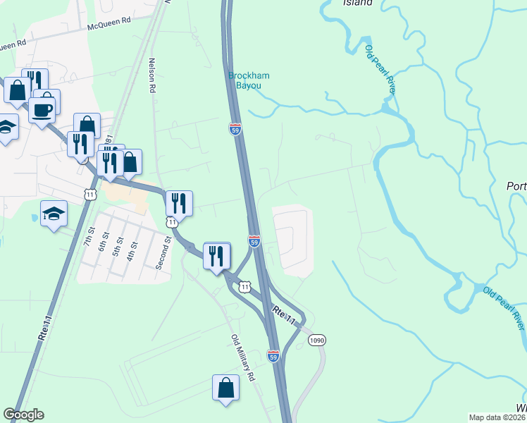 map of restaurants, bars, coffee shops, grocery stores, and more near 39420 Porters River-East Road in Pearl River