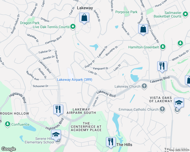 map of restaurants, bars, coffee shops, grocery stores, and more near 118 Lido Street in Lakeway