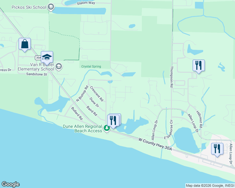 map of restaurants, bars, coffee shops, grocery stores, and more near 427 Dolphin Drive in Santa Rosa Beach
