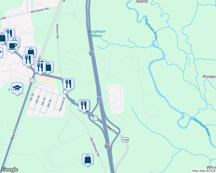 map of restaurants, bars, coffee shops, grocery stores, and more near 39420 Porters River-East Road in Pearl River