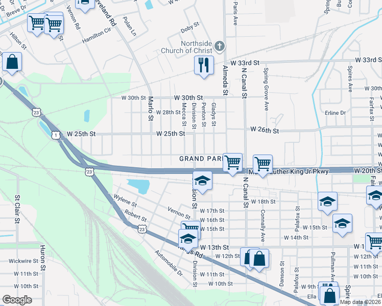 map of restaurants, bars, coffee shops, grocery stores, and more near 3323 Mecca Street in Jacksonville