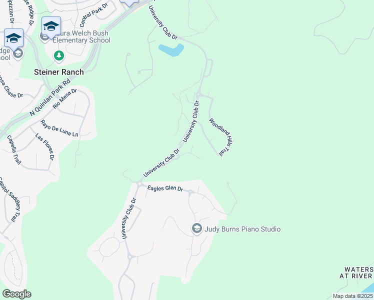 map of restaurants, bars, coffee shops, grocery stores, and more near 2408 Hunters Green Court in Austin