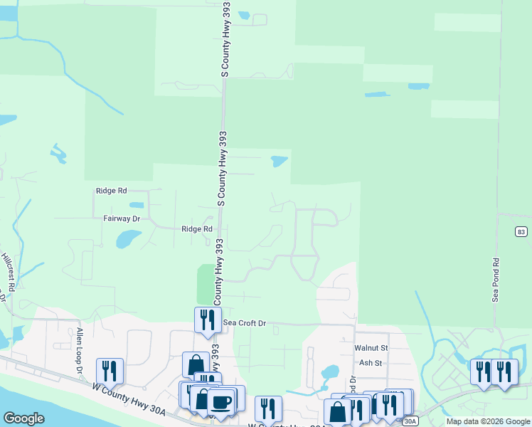 map of restaurants, bars, coffee shops, grocery stores, and more near 100 Ocean Spray Circle in Santa Rosa Beach