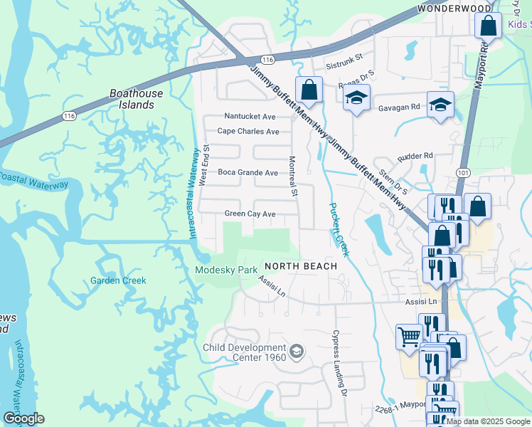 map of restaurants, bars, coffee shops, grocery stores, and more near 1151 Green Cay Avenue in Jacksonville