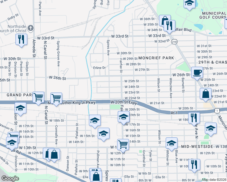 map of restaurants, bars, coffee shops, grocery stores, and more near 1818 West 24th Street in Jacksonville