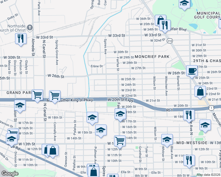 map of restaurants, bars, coffee shops, grocery stores, and more near 1818 West 24th Street in Jacksonville