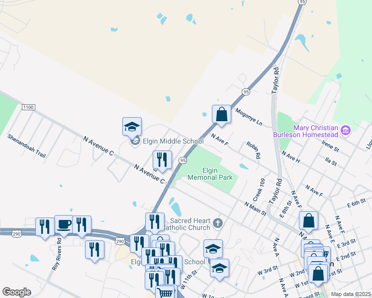 map of restaurants, bars, coffee shops, grocery stores, and more near 221 Loesch Drive in Elgin