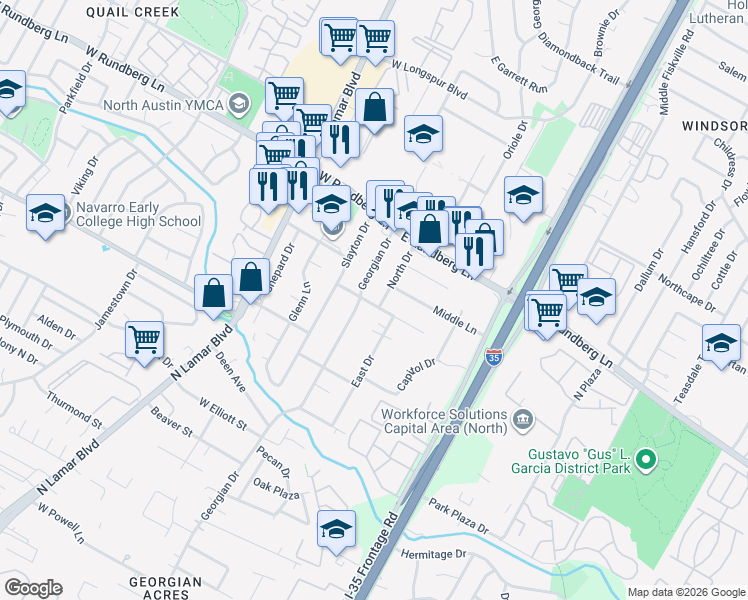 map of restaurants, bars, coffee shops, grocery stores, and more near in Austin