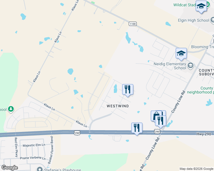 map of restaurants, bars, coffee shops, grocery stores, and more near 13800 Sierra Wind Lane in Elgin
