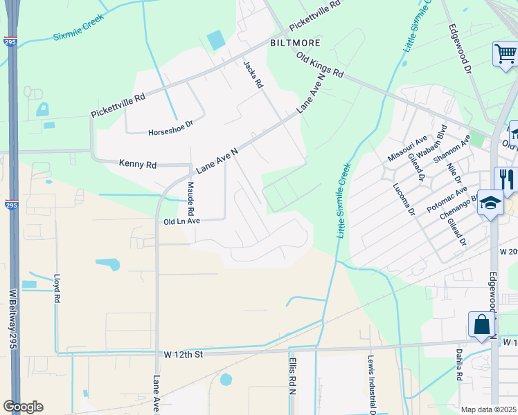 map of restaurants, bars, coffee shops, grocery stores, and more near 2561 King Louis Drive in Jacksonville