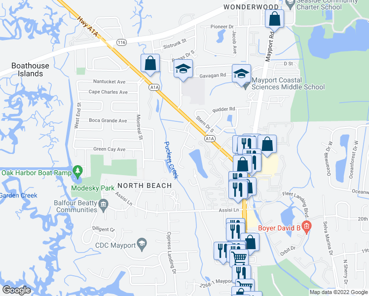 map of restaurants, bars, coffee shops, grocery stores, and more near 2630-1 Sr A1A Ap in Jacksonville