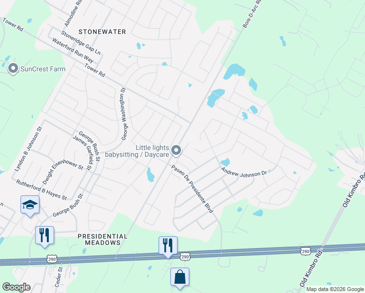 map of restaurants, bars, coffee shops, grocery stores, and more near 13706 1/2 Bois-D-Arc Road in Manor