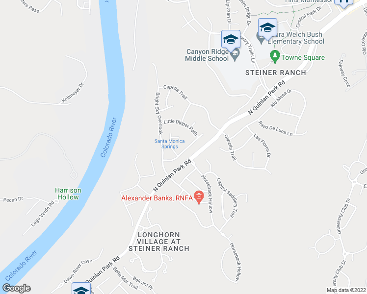 map of restaurants, bars, coffee shops, grocery stores, and more near 1316 Cassiopeia Way in Austin