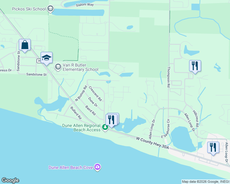 map of restaurants, bars, coffee shops, grocery stores, and more near 427 Dolphin Drive in Santa Rosa Beach