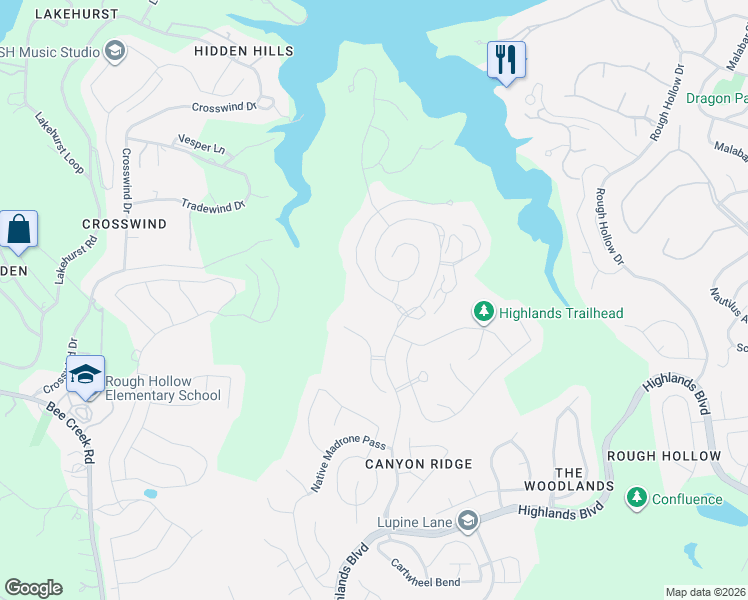 map of restaurants, bars, coffee shops, grocery stores, and more near 494 Primo Fiore Terrace in Austin