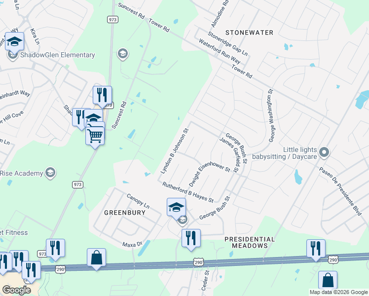 map of restaurants, bars, coffee shops, grocery stores, and more near 13712 Great Society Street in Manor