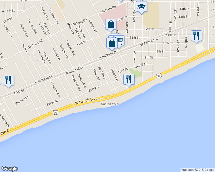 map of restaurants, bars, coffee shops, grocery stores, and more near 4511 Finley St in Gulfport