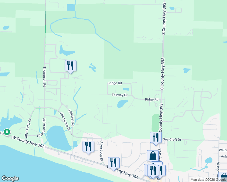 map of restaurants, bars, coffee shops, grocery stores, and more near 33 Joan Circle in Santa Rosa Beach