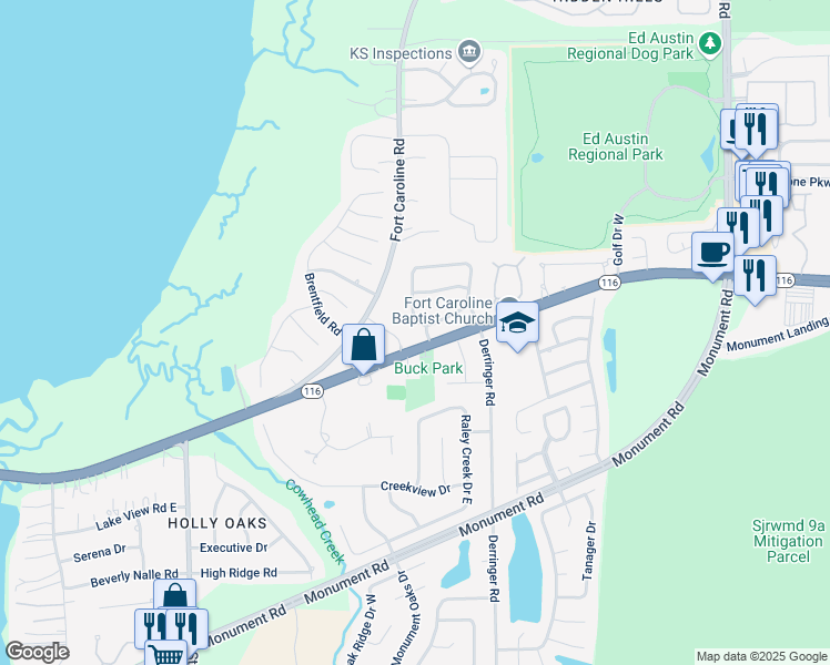 map of restaurants, bars, coffee shops, grocery stores, and more near 2112 McCormick Place in Jacksonville