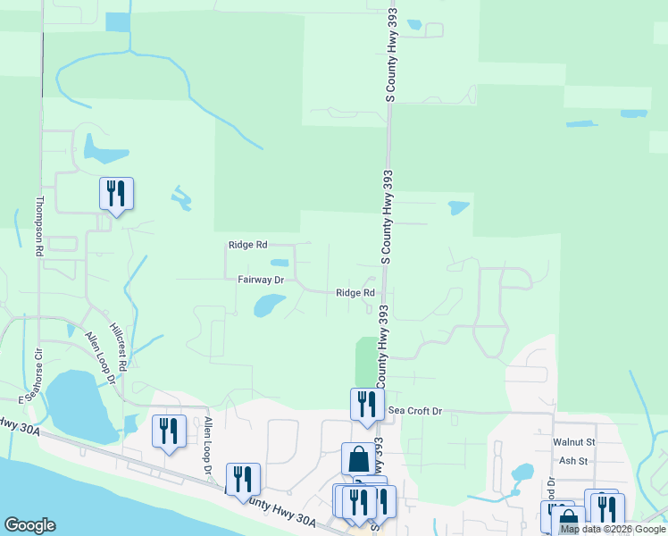 map of restaurants, bars, coffee shops, grocery stores, and more near 72 Beth Lane in Santa Rosa Beach